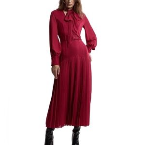 Karen Millen, pleaded Skirt Balloon Long Sleeve  almost Maxi Dress